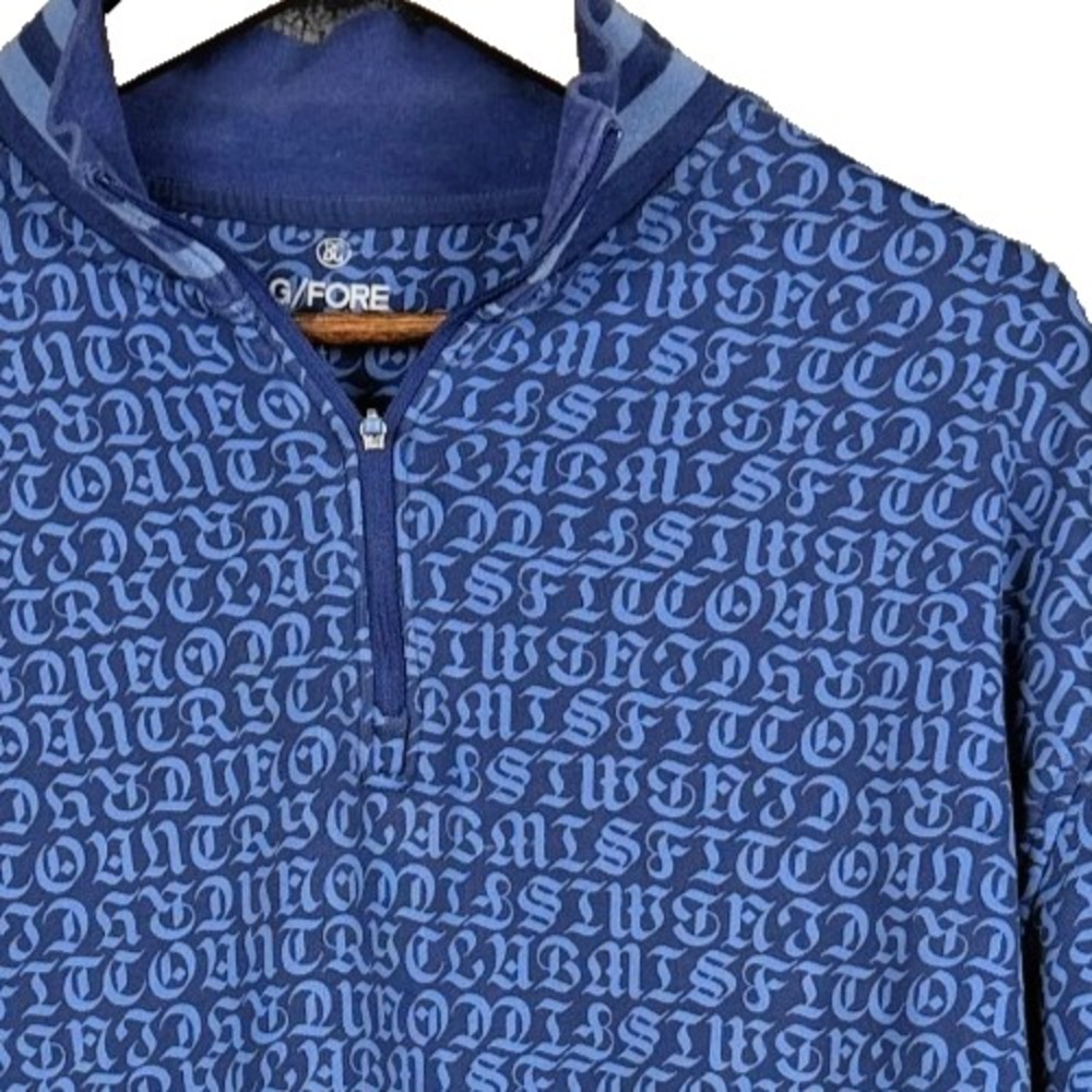 G/FORE Mens L Quarter Zip Pullover Blue Misfit Country Club All Over Print Golf